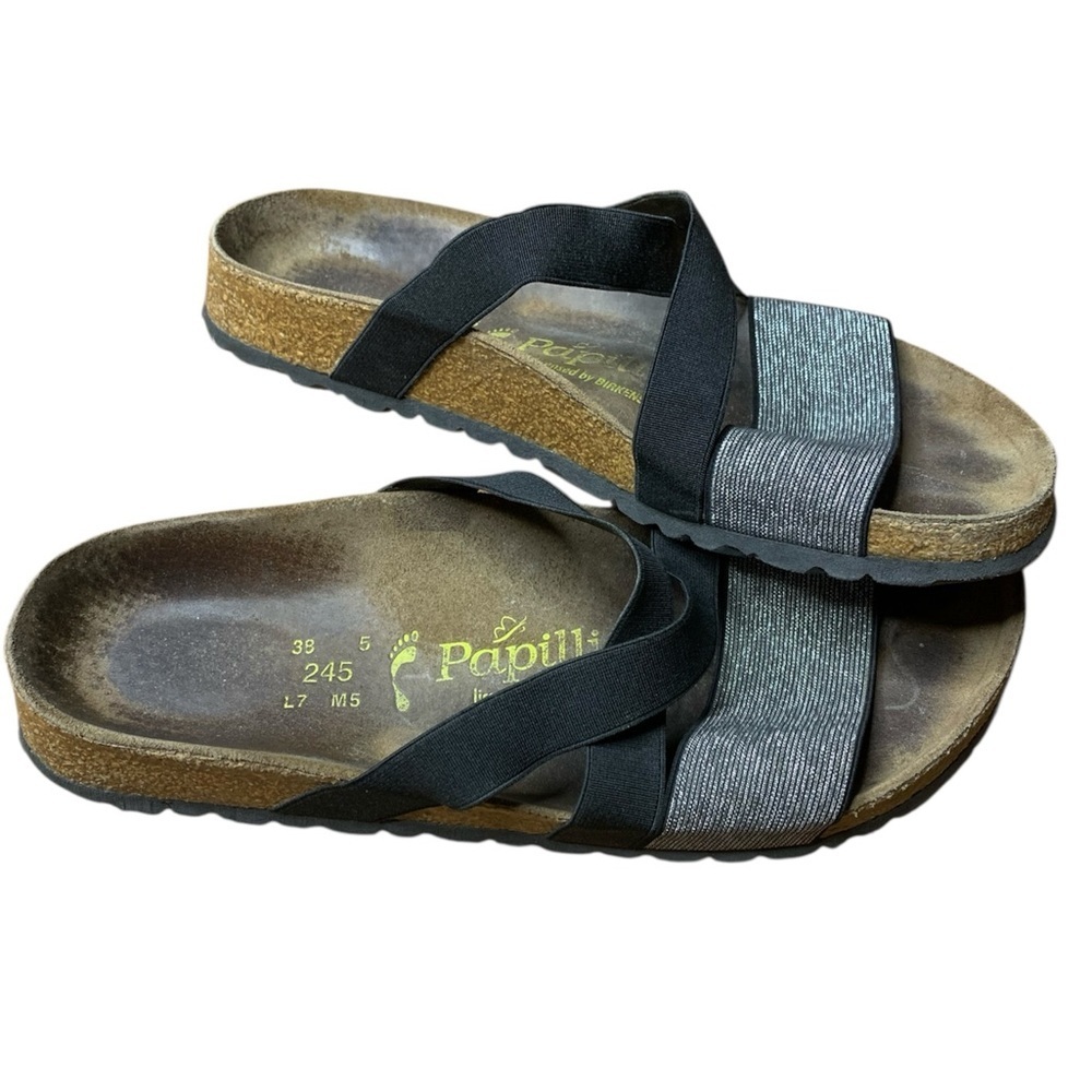 Papillio by Birkenstock Linnea Elastic Cross Strap Sandals - Silver/Black 38